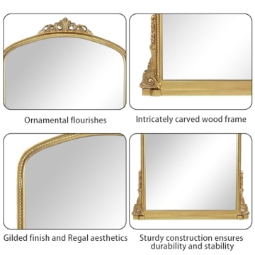 Traditional Ornate Arched Wall Mirror - Gold Frame Elegance