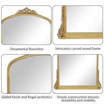 Traditional Ornate Arched Wall Mirror - Gold Frame Elegance