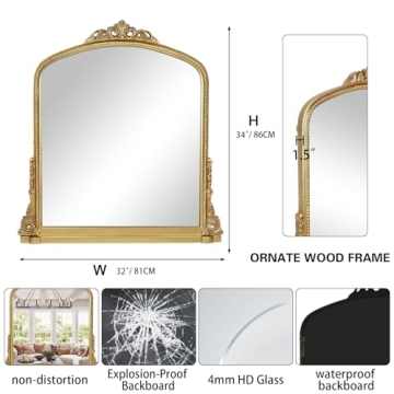 Traditional Ornate Arched Wall Mirror - Gold Frame Elegance