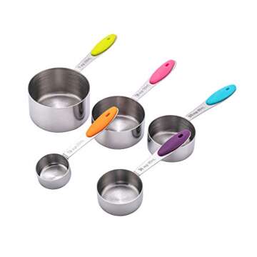 10 Piece Stainless Steel Measuring Cups and Spoons Set with Scrub Sponge Including 5 Piece Measuring Cups and 5 Piece Measuring Spoons, for Dry and Liquid Ingredients