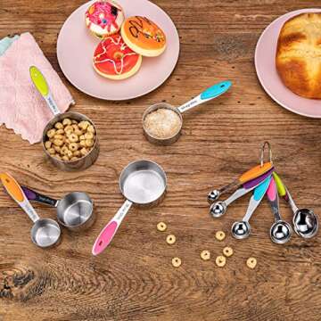 10 Piece Stainless Steel Measuring Cups and Spoons Set with Scrub Sponge Including 5 Piece Measuring Cups and 5 Piece Measuring Spoons, for Dry and Liquid Ingredients