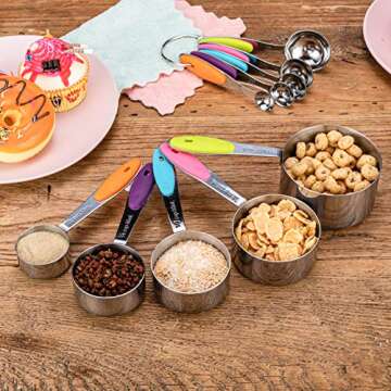 10 Piece Stainless Steel Measuring Cups and Spoons Set with Scrub Sponge Including 5 Piece Measuring Cups and 5 Piece Measuring Spoons, for Dry and Liquid Ingredients