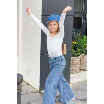 YgneeDom Girls Long Sleeve Leotard Kids Bodysuit for Dance Gymnastics Costume 3-12 Years(White,11-12)
