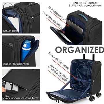Verage Carry On Underseat Luggage with Wheels & USB Port, 14 Inch Wheeled Spinner Bag Carry-on Luggages for Airlines, Lightweight Suitcase Men Women, Pilots and Crew (14-Inch Compact)