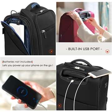 Verage Carry On Underseat Luggage with Wheels & USB Port, 14 Inch Wheeled Spinner Bag Carry-on Luggages for Airlines, Lightweight Suitcase Men Women, Pilots and Crew (14-Inch Compact)