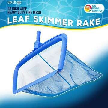 U.S. Pool Supply Professional Heavy Duty 20" Swimming Pool Leaf Rake with Deep 16" Net Bag - Fine Me...