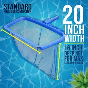 U.S. Pool Supply Professional Heavy Duty 20" Swimming Pool Leaf Rake with Deep 16" Net Bag - Fine Mesh Netting, Easy Scoop Edge - Fast Cleaning, Debris Pickup Removal, Fits Standard Swimming Pool Pole