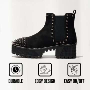 Cape Robbin Platform Boots Combat Boots Womens Ankle Boots - Studded Motorcycle Boots Women Goth (Spiky)
