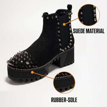 Cape Robbin Platform Boots Combat Boots Womens Ankle Boots - Studded Motorcycle Boots Women Goth (Spiky)