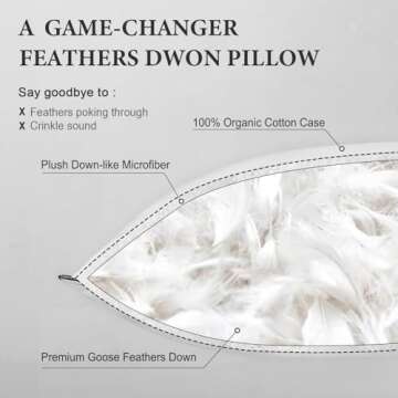 DWR Goose Feather Down Core Pillow Surrounded by Polyester 2 Pack, 100% Organic Cotton Covered, Medium Support, Standard Size Bed Pillow Inserts(20x26, Set of 2)