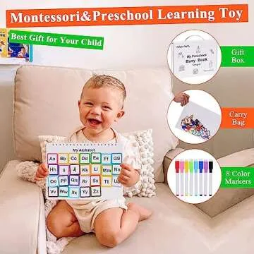 HAN-MM Busy Book for Kids, Montessori Preschool Learning Activities, 30 Themes with 8 Marker, Workbook Activity Binder for Toddlers 1-3, Autism Learning Materials and Tracing Coloring Book, BusyTots