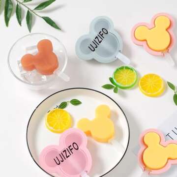 Silicone Popsicle Molds, Cute Ice Pop Molds Reusable Cake Pop Mold Set with Lid Popsicle Sticks, Easy Release BPA Free Cartoon Ice Cream Mold for Kids