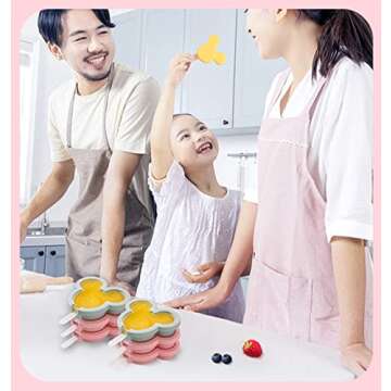 Silicone Popsicle Molds, Cute Ice Pop Molds Reusable Cake Pop Mold Set with Lid Popsicle Sticks, Easy Release BPA Free Cartoon Ice Cream Mold for Kids