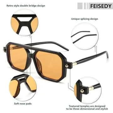 FEISEDY Vintage Square 70s Aviator Sunglasses for All
