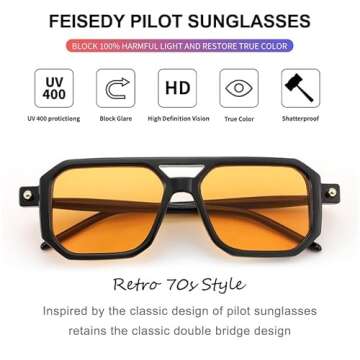 FEISEDY Vintage Square 70s Aviator Sunglasses for All