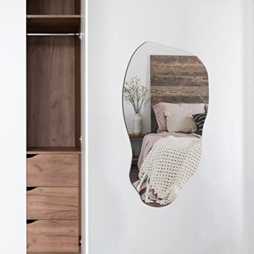 TRAHOME Modern Asymmetrical Wall Mirror HD Floating Glass