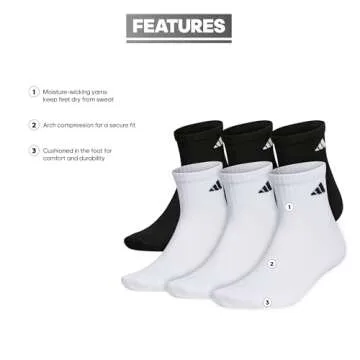 Adidas Women's Athletic Cushioned 6-Pack Quarter Socks for Everyday Comfort