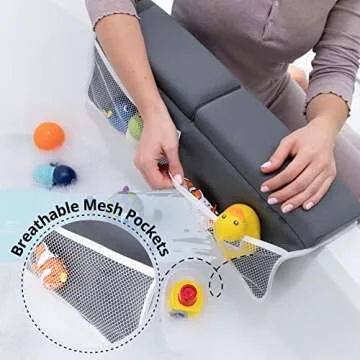 Cuddling Baby Bath Kneeler and Elbow Rest Pad Set - 2PC Premium Baby Bath Mat Set - Non-Slip Kneeling Pad with Storage Pockets - Machine Washable, Durable Foam Pad Bundle - Gray
