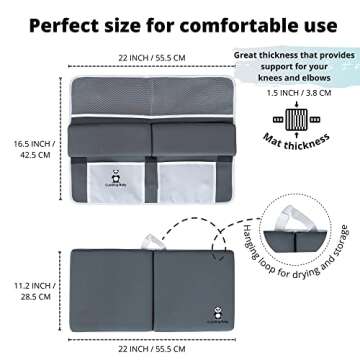 Cuddling Baby Bath Kneeler and Elbow Rest Pad Set - 2PC Premium Baby Bath Mat Set - Non-Slip Kneeling Pad with Storage Pockets - Machine Washable, Durable Foam Pad Bundle - Gray