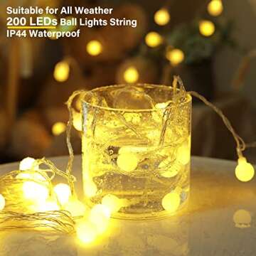 Minetom Mini Globe String Lights, 66 Ft. 200 LED Fairy String Lights Plug in, 8 Modes with Remote, D...