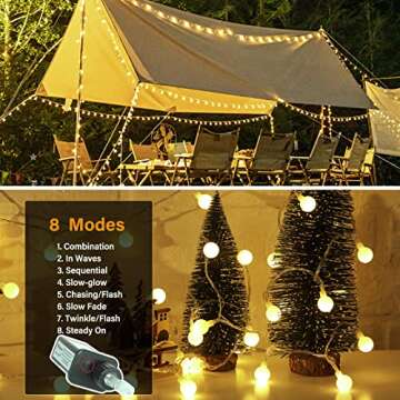 Minetom Mini Globe String Lights, 66 Ft. 200 LED Fairy String Lights Plug in, 8 Modes with Remote, Decor for Indoor Outdoor Party Wedding Christmas Tree Garden, Warm White