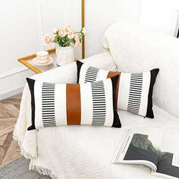 HOEMCE Set of 2 Farmhouse Decorative Throw Pillow Covers 12x20 Inch for Living Room Couch Bed,Neutra...