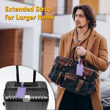 Travelambo Luggage Tags for Suitcases Faux Leather Privacy Protection 2 Pack Bag Tags Travel Accessories Essential, Classic Purple