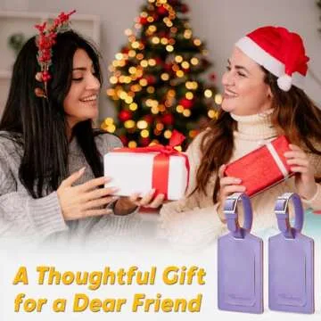 Travelambo Luggage Tags for Suitcases Faux Leather Privacy Protection 2 Pack Bag Tags Travel Accessories Essential, Classic Purple