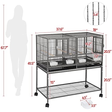 Yaheetech Divided Bird Cage with Rolling Stand for Small Birds