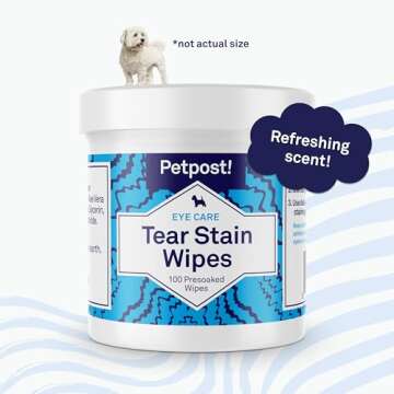 Petpost | Tear Stain Remover Wipes - Presoaked Cotton Pads - Best Natural Eye Crust Treatment for White Fur - Maltese Angels Approved - Chemical and Bleach Free 100 ct.
