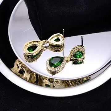 CZ Teardrop Emerald Green Earrings for Women