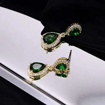 CZ Teardrop Emerald Green Earrings for Women