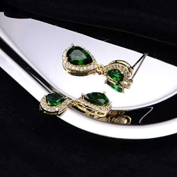 CZ Teardrop Emerald Green Earrings for Women