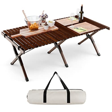 COSTWAY Folding Picnic Table, Portable 4ft Roll Up Camping Table with Storage Bag, for 4-6 People, L...
