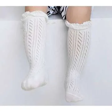 ACTLATI Baby Girls Knee High Socks Hollow Out Anti-skid Knitting Stockings Suitable for 0-2 Years Infants Toddlers