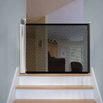 Summer Retractable Baby Gate, Decorative Mesh Fabric, Silver Satin Finish with Charcoal Accents – 30” Tall Baby Gate, Fits Openings up to 50” Wide, Hardware Mounted Baby Gate for Doorways & Stairways