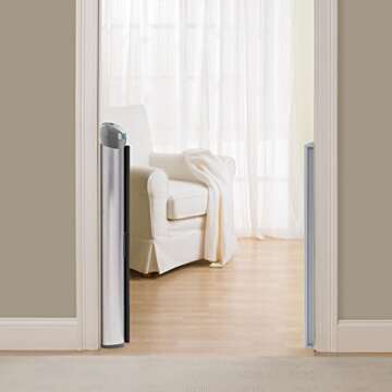 Summer Retractable Baby Gate, Decorative Mesh Fabric, Silver Satin Finish with Charcoal Accents – 30” Tall Baby Gate, Fits Openings up to 50” Wide, Hardware Mounted Baby Gate for Doorways & Stairways