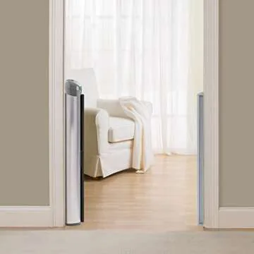 Summer Retractable Baby Gate, Decorative Mesh Fabric, Silver Satin Finish with Charcoal Accents – 30” Tall Baby Gate, Fits Openings up to 50” Wide, Hardware Mounted Baby Gate for Doorways & Stairways