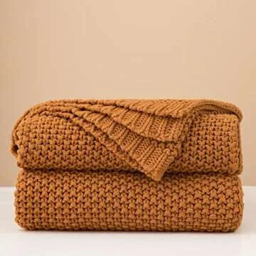 Chunky Cable Knit Throw Blanket Lightweight Burnt Orange 100% Organic Cotton Blanket for Sofa Couch Bed Baby Nursery, Rustic Shabby Chic Modern Farmhouse, 60” x 80” Give Laundering Bag