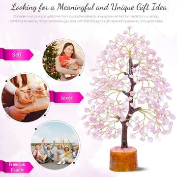 Crocon Rose Quartz Gemstone Tree Feng Shui Figurine Money Bonsai Good Luck Chakra Balancing Reiki He...