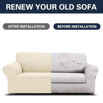 2025 New Stretch Sofa Slipcovers Couch Cover for 3 Cushion Furniture Protector Sofa Covers with Elastic Bottom Jacquard Fabric Small Checks for Pets, Kids -Sofa, Beige