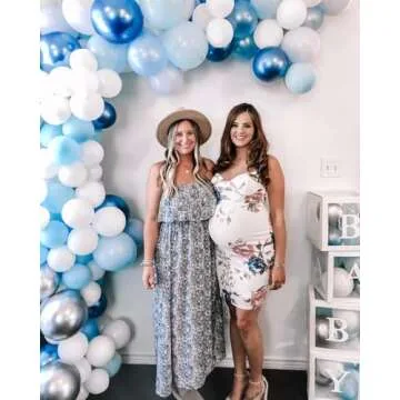 ZMPSIISA Women's Summer Off The Shoulder Maxi Dress Ruffle Strapless Blue White Porcelain Boho Casual Loose Long Dresses(A-Blue Porcelain,Medium)