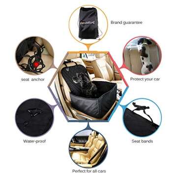amorus 2-in-1 Dog Car Seat Cover Pet Car Hammock Waterproof Cat Carrier Protector for Travel, Car SUV Protection Against Dirt and Pet Fur Seat Covers (Black)