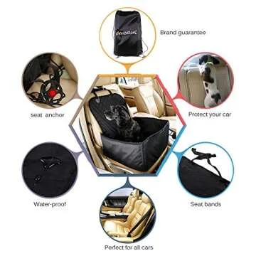 amorus 2-in-1 Dog Car Seat Cover Pet Car Hammock Waterproof Cat Carrier Protector for Travel, Car SUV Protection Against Dirt and Pet Fur Seat Covers (Black)