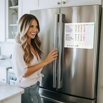 M.C. Squares Dry Erase Chore, Task, Habit Chart | Erasable White Board Cling to Stainless Steel Fridge, Mirror, Cabinets | Home, Office, School | with Wet Erase Marker | 13.5” x 12” | USA Made