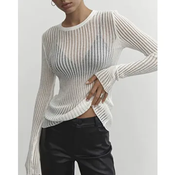 SAFRISIOR Sexy See Through Long Sleeve T-Shirt for Women