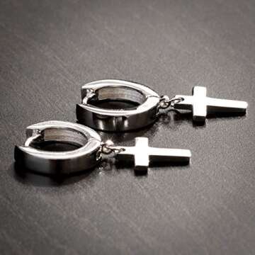 TSV Jewelers Cross Huggie Hoop Earrings 12mm Hypoallergenic