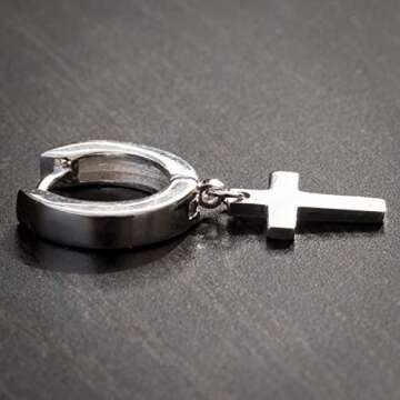 TSV Jewelers Cross Huggie Hoop Earrings 12mm Hypoallergenic