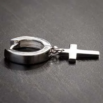 TSV Jewelers Cross Huggie Hoop Earrings 12mm Hypoallergenic