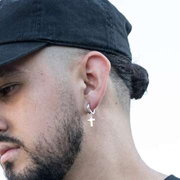 TSV Jewelers Cross Huggie Hoop Earrings 12mm Hypoallergenic